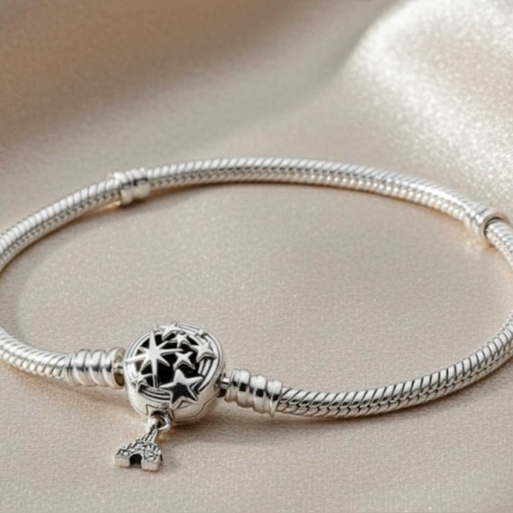 Silver Charm Bracelet with Castle Pendant